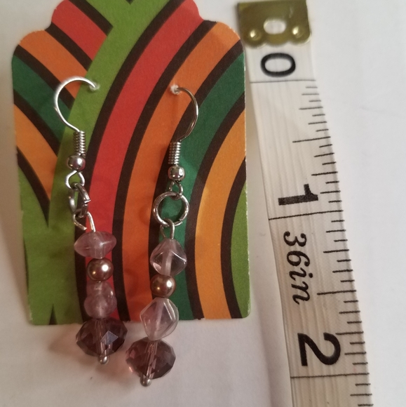 Handmade mauve bead earrings  j297 - Picture 2 of 2